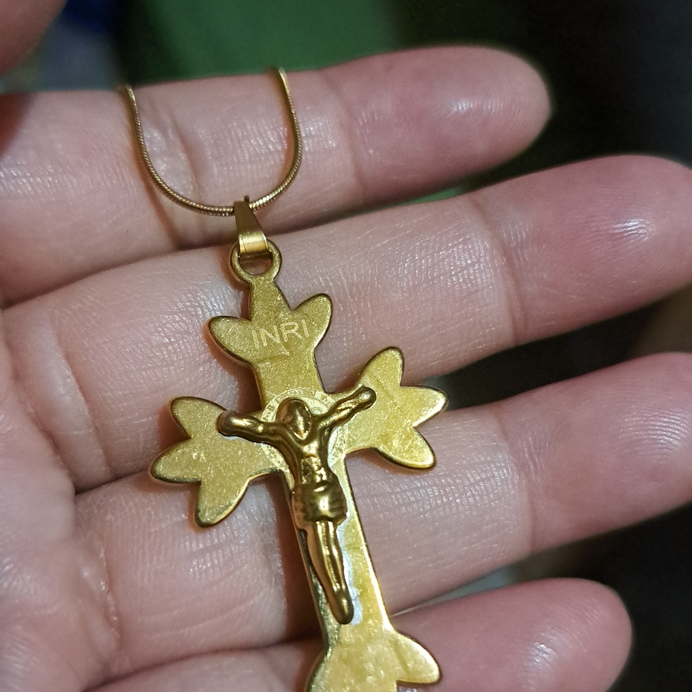 Gold-tone Crucifix Pendant Necklace with INRI